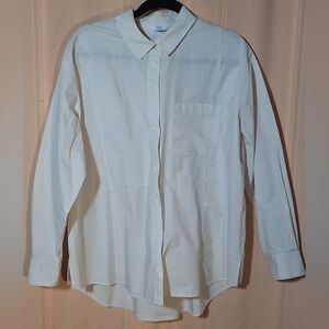 TIME and TRU Cream and White Striped Casual Button-down Shirt